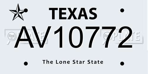 AV10772 Texas License Plate