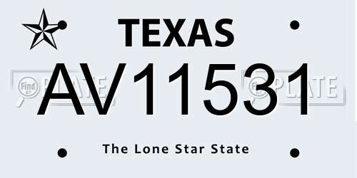AV11531 Texas License Plate