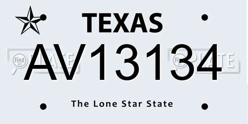 AV13134 Texas License Plate