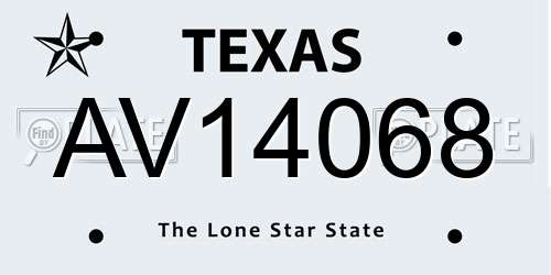 AV14068 Texas License Plate