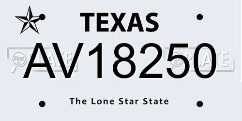 AV18250 Texas License Plate