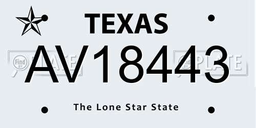 AV18443 Texas License Plate