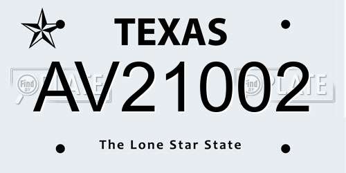 AV21002 Texas License Plate