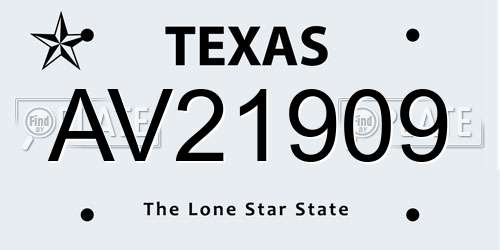 AV21909 Texas License Plate
