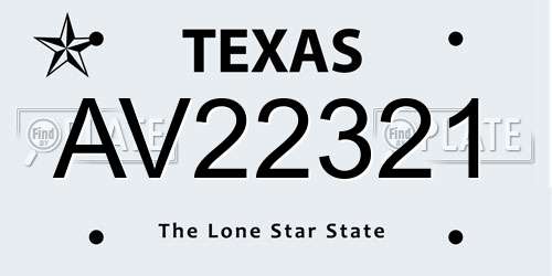 AV22321 Texas License Plate