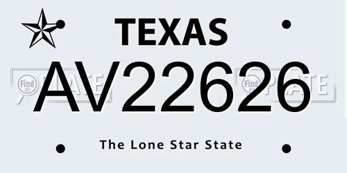 AV22626 Texas License Plate