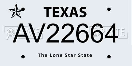 AV22664 Texas License Plate