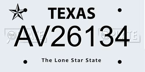 AV26134 Texas License Plate