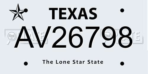 AV26798 Texas License Plate