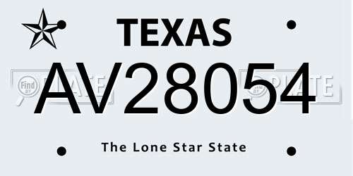 AV28054 Texas License Plate