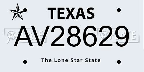 AV28629 Texas License Plate