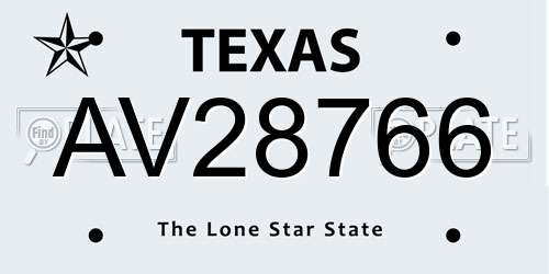 AV28766 Texas License Plate