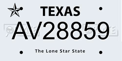 AV28859 Texas License Plate