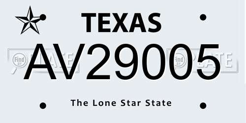 AV29005 Texas License Plate