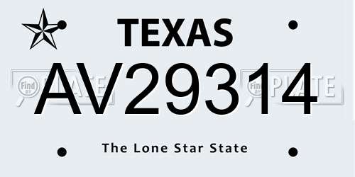 AV29314 Texas License Plate