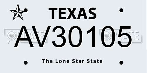 AV30105 Texas License Plate