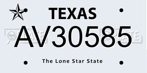 AV30585 Texas License Plate
