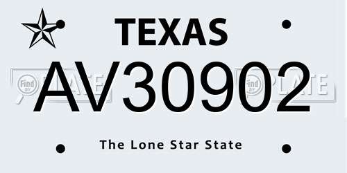 AV30902 Texas License Plate