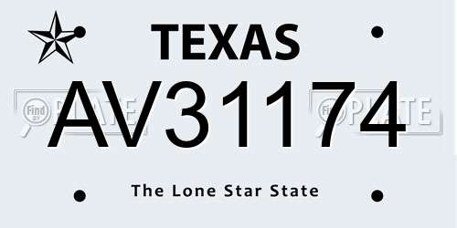 AV31174 Texas License Plate