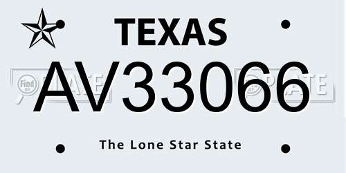 AV33066 Texas License Plate