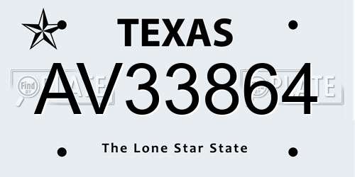 AV33864 Texas License Plate
