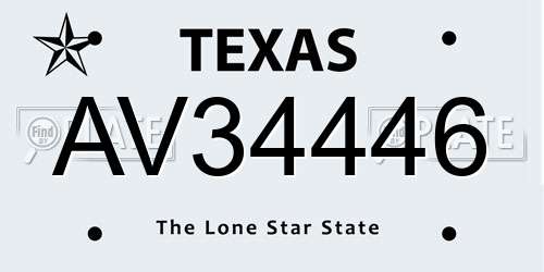 AV34446 Texas License Plate