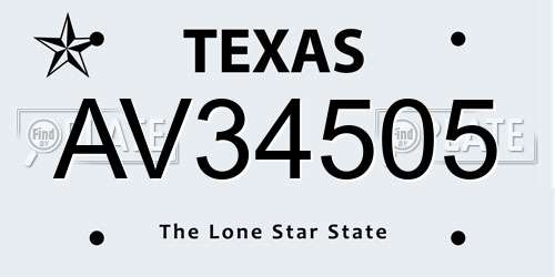 AV34505 Texas License Plate