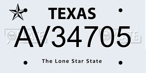 AV34705 Texas License Plate