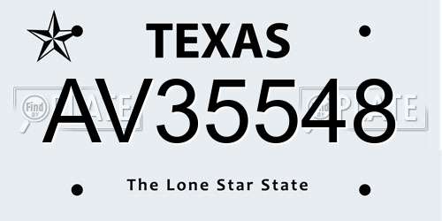 AV35548 Texas License Plate