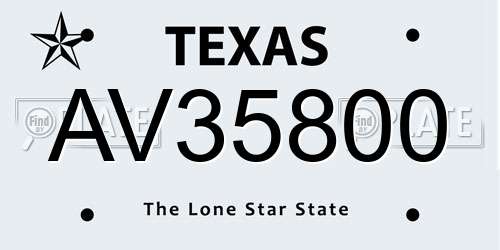 AV35800 Texas License Plate