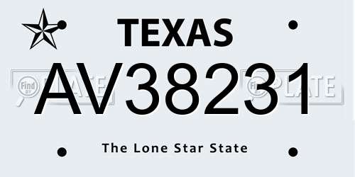 AV38231 Texas License Plate