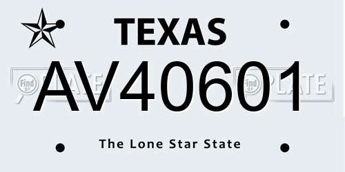 AV40601 Texas License Plate