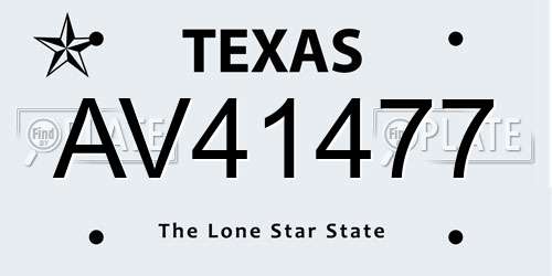 AV41477 Texas License Plate