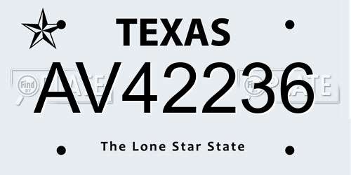 AV42236 Texas License Plate