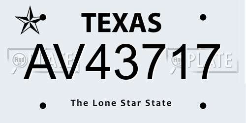 AV43717 Texas License Plate