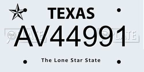AV44991 Texas License Plate
