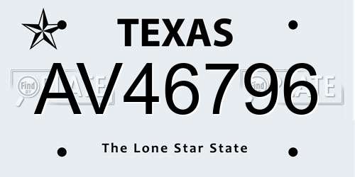 AV46796 Texas License Plate