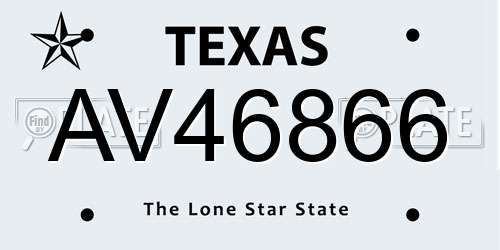 AV46866 Texas License Plate