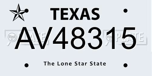 AV48315 Texas License Plate