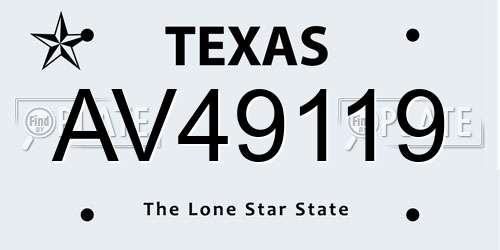 AV49119 Texas License Plate