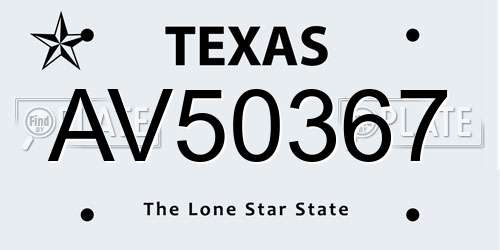 AV50367 Texas License Plate