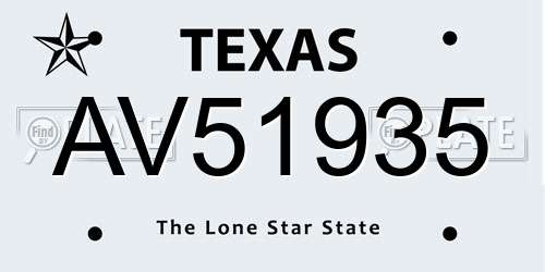 AV51935 Texas License Plate
