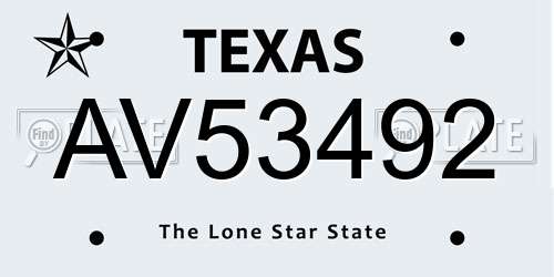 AV53492 Texas License Plate