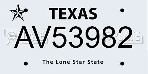 AV53982 Texas License Plate
