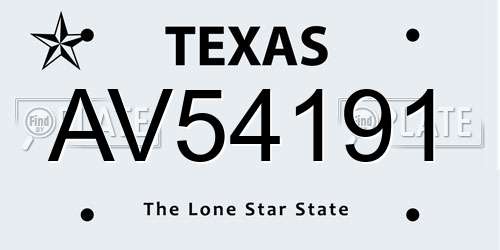 AV54191 Texas License Plate