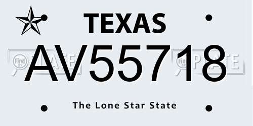 AV55718 Texas License Plate