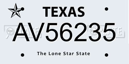 AV56235 Texas License Plate