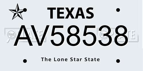 AV58538 Texas License Plate