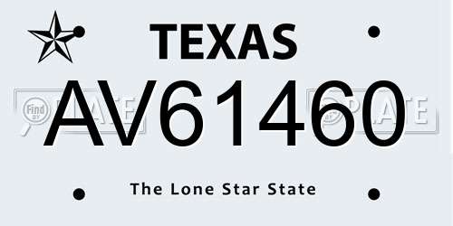 AV61460 Texas License Plate