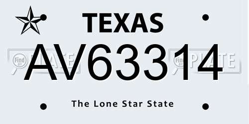AV63314 Texas License Plate